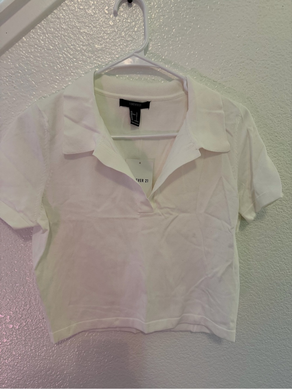 Forever 21 White Polo Collar Crop Top